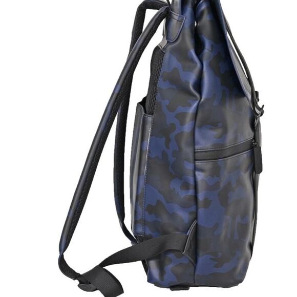 Duchamp Backpack Navy Camouflage Camo Rubberized Foldover Padded Straps - Picture 3 of 12